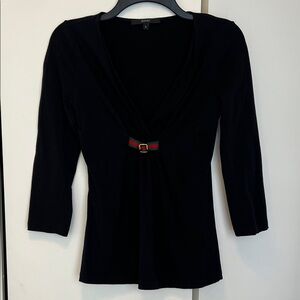 Vintage Gucci Women’s Black V-Neck 3/4 Sleeve S